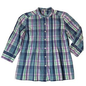 GH Bass Spring Plaid Blouse with 3/4 Sleeves